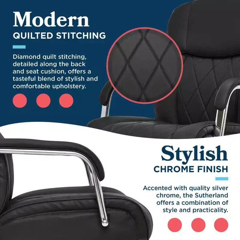 Sutherland Quilted Leather Office Chair with Padded Arms - La-Z-Boy