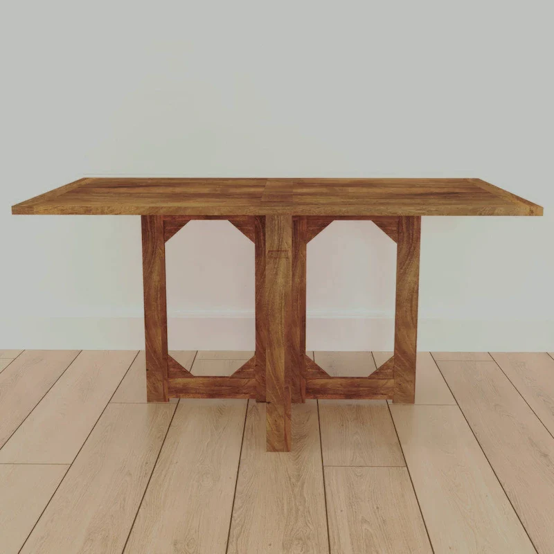 62 Inch Rectangular Dining Table, Handcrafted Natural Mango Wood with Magnetic Catchers
