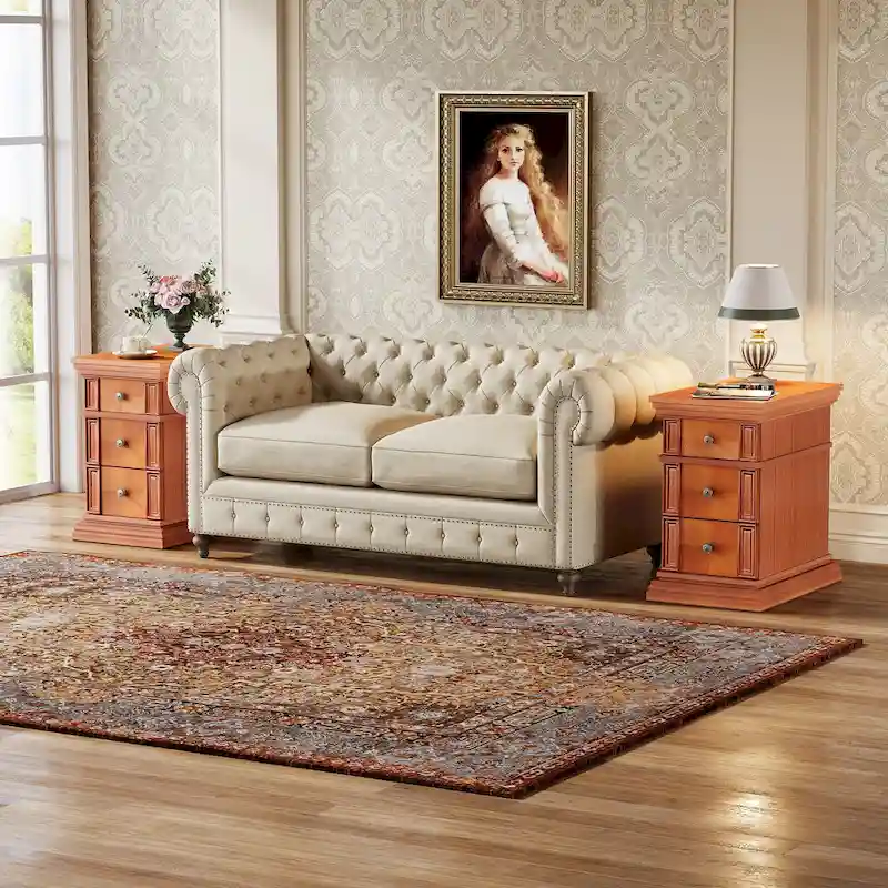 Narrow End Table with 3 Drawers, Vintage Sofa Side Table