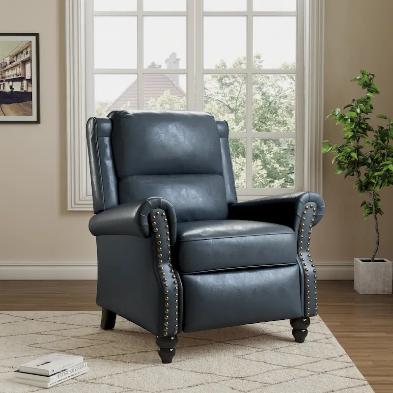 Manual Glider Pushback Recliner Chairs with Nailhead Trim