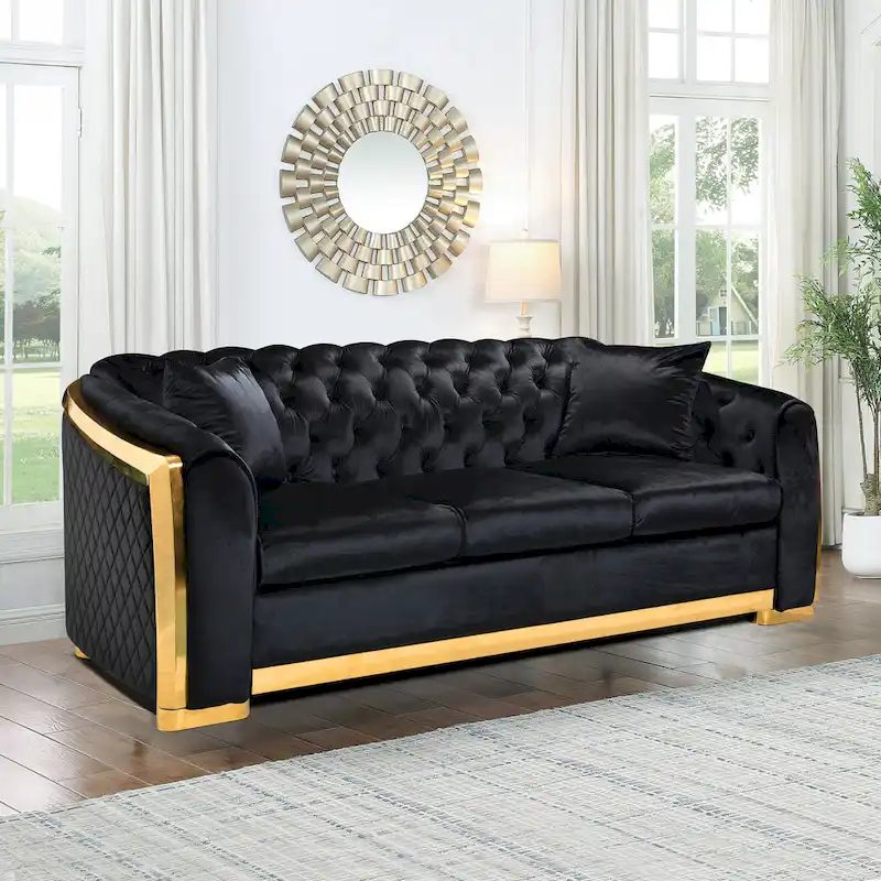 84 Luxury Chesterfield Velvet Sofa with Gold Trim