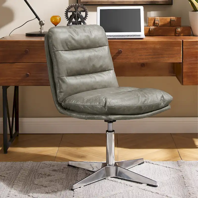 Art Leon Mid-Century Modern Genuine Leather Home Office Desk Chair