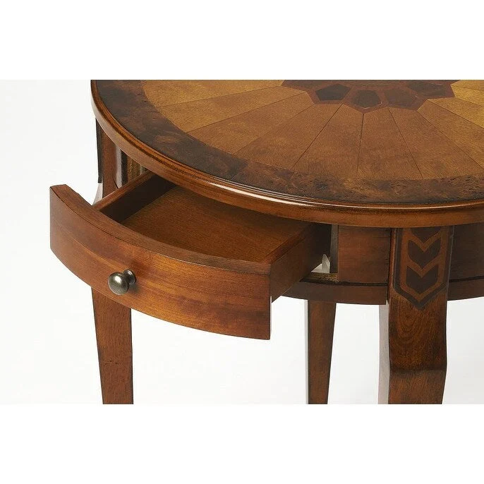 HomeRoots 24 Medium Brown And Olive Ash Manufactured Wood Round End Table With Drawer - 20
