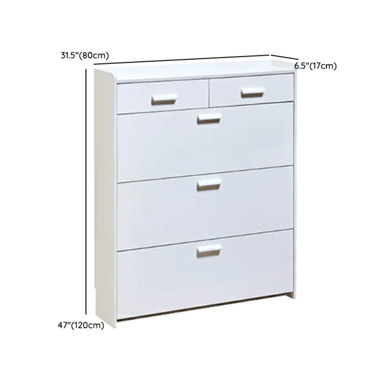 Narrow Wall-Mounted White Shoe Cabinet with Drawers