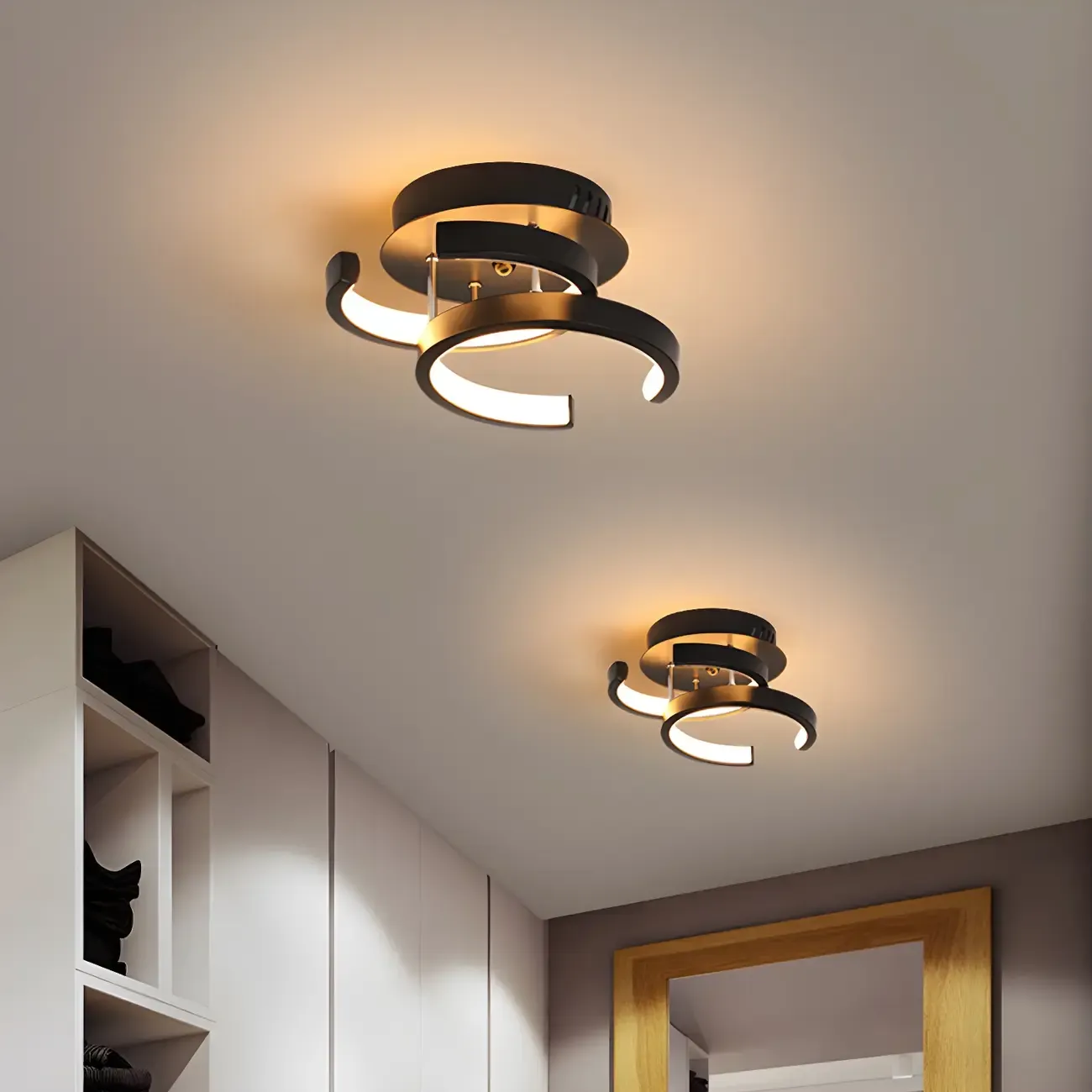 Black Geometric Metal LED Semi Flush Mount Ceiling Light