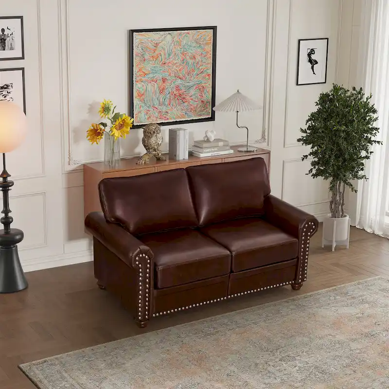 Living Room Faux Leather Sofa Loveseat