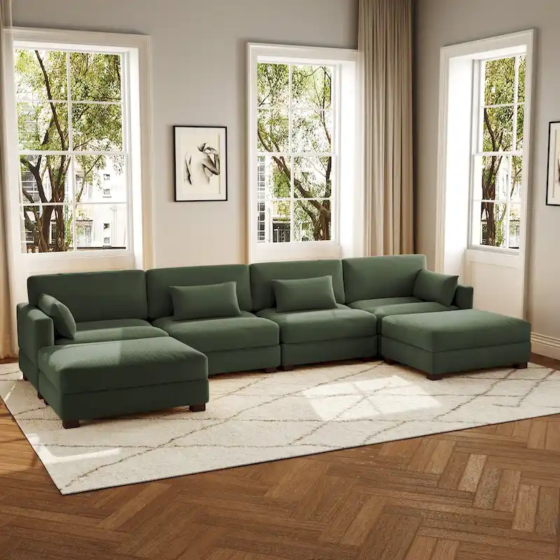 6-Piece U Shaped Couch Modular Sectional Sofa with Ottoman