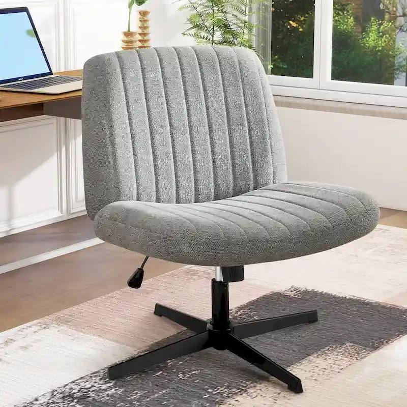 Criss Cross Legged Office, Wide Comfty Desk, Wheels Armless Computer Task, Swivel Vanity Home Chair, Height Adjustable