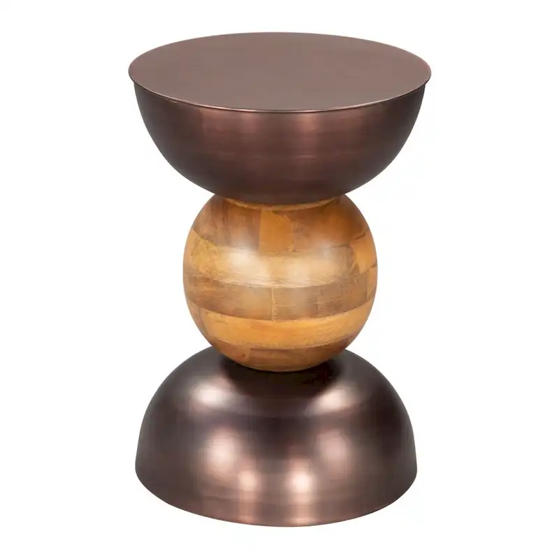 Round Pedestal End Table - Bronze & Brown, Iron & Solid Wood, 20W x 20.3H