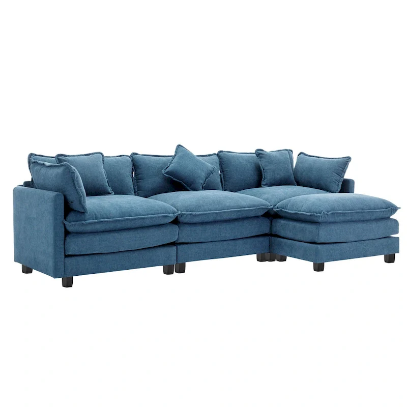 Blue 112.2 Modern L-Shaped 4-Seat Sofa with Removable Ottoman