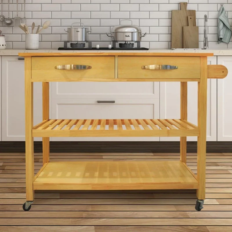 45 Kitchen Island Cart with Wheels, 2 Drawers & Open Storage Shelves - 45 x 17 x 35 inches