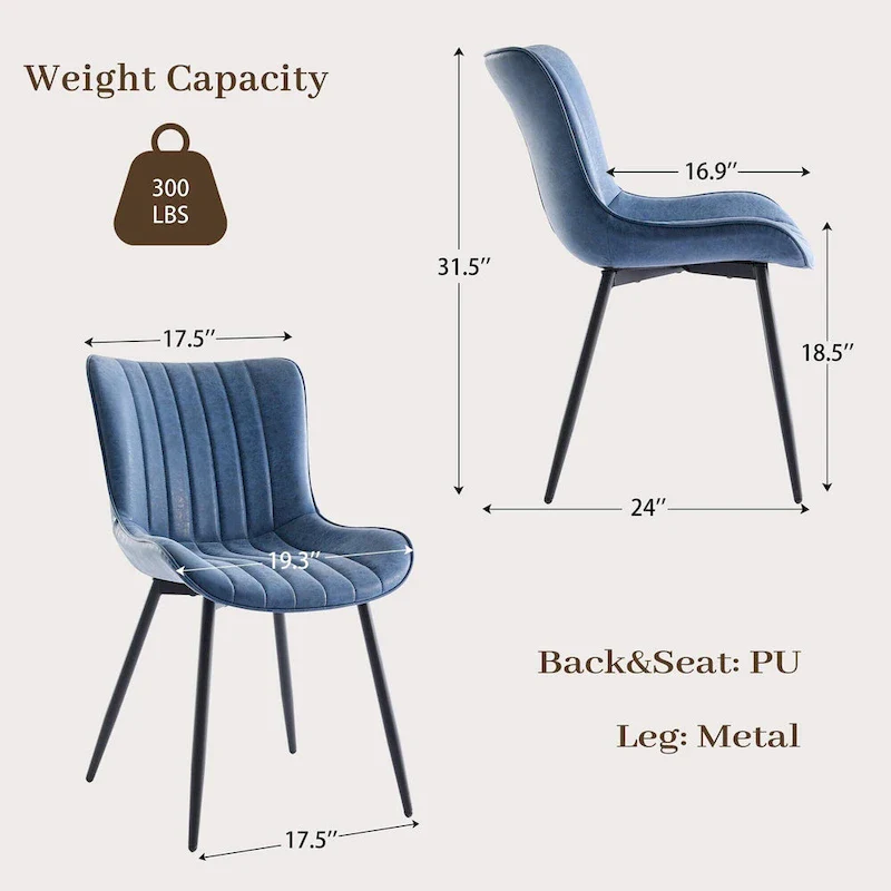 Living Dining Chairs Set of 2, Faux Leather Armless Side Chairs with Metal Legs