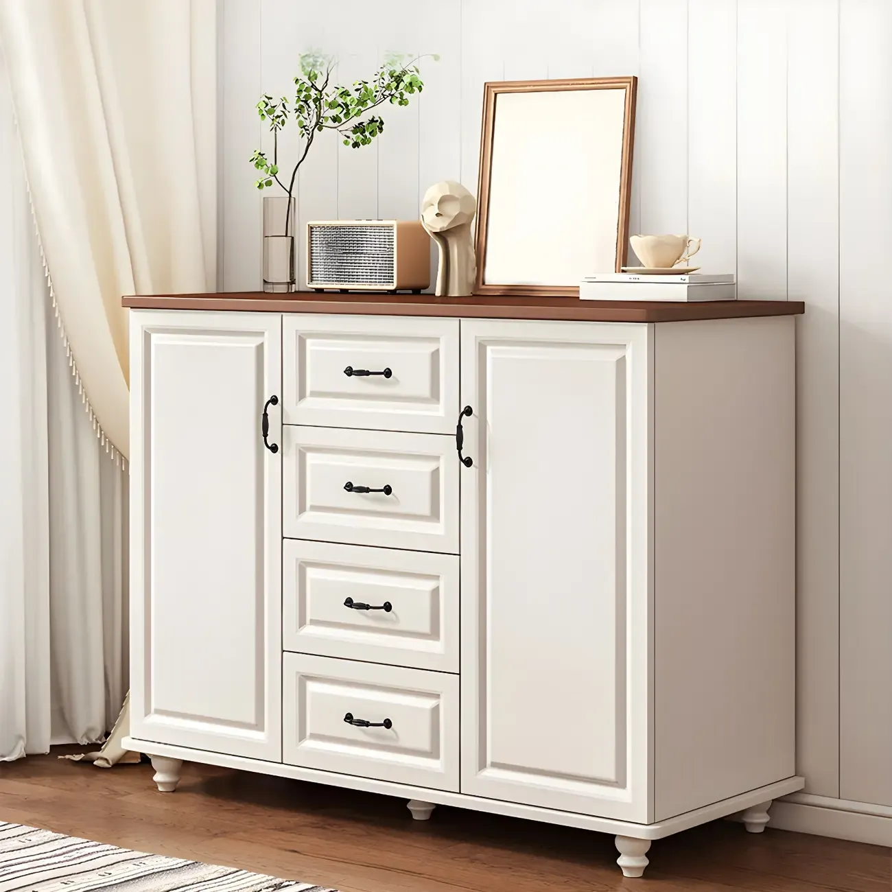 Classic White-Brown Wood Metal Storage Combo Dresser