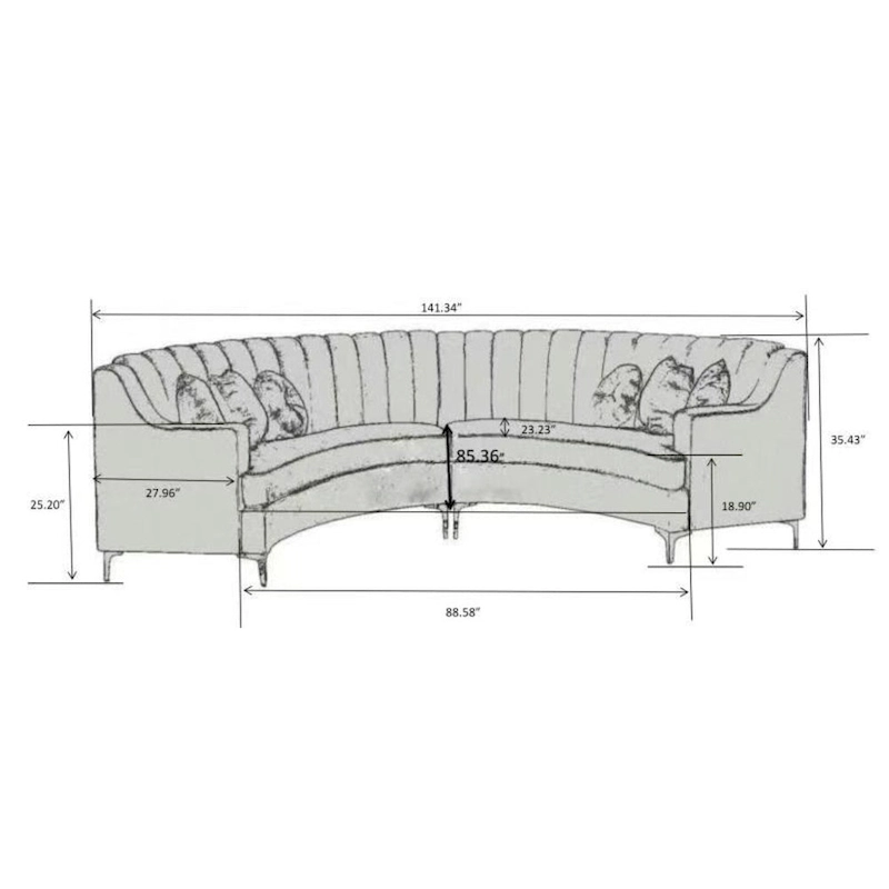 142Velvet Fabric Curve Sectional Sofa - 142