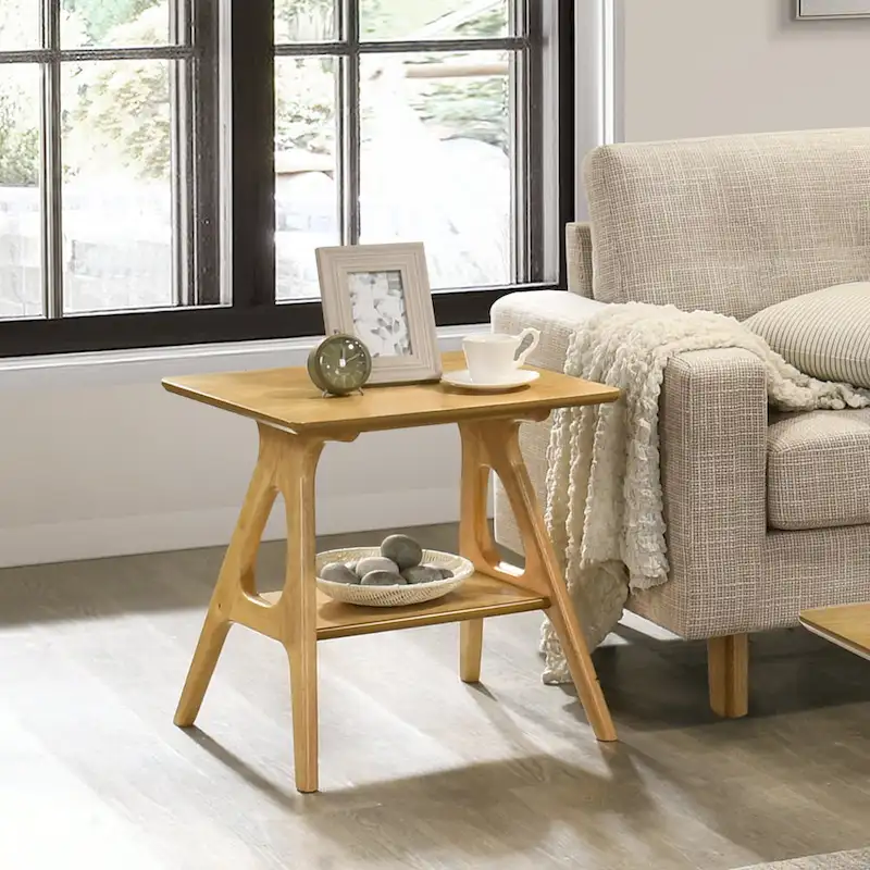 Mid-Century Modern Wood End Table with Shelf