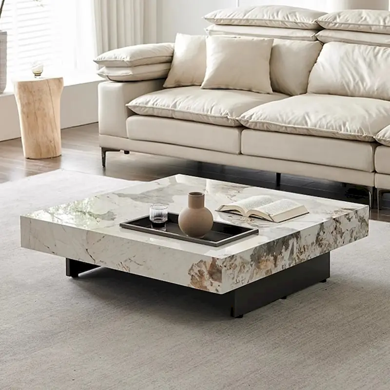 JASIWAY Light Luxury Sintered Stone Square Coffee Table