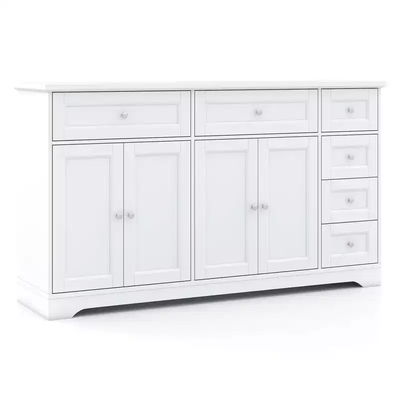 Costway 59 Large Storage Cabinet Buffet Sideboard w/ 4 Doors & 6 Drawers White