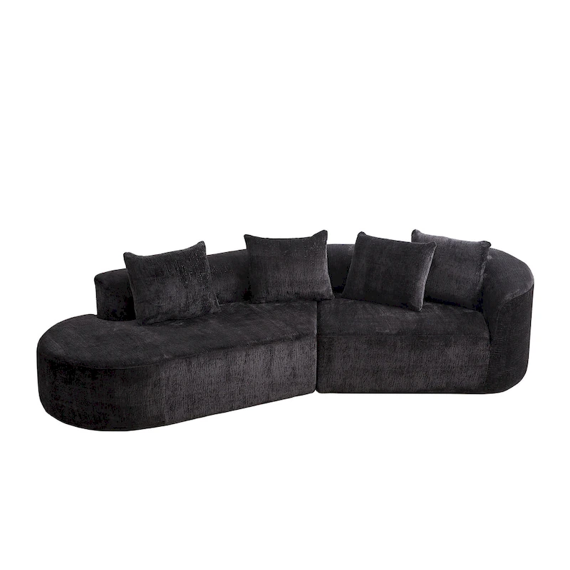 114 Chenille Cloud Sectional Sofa with Extra Deep Seating, and 4 Throw Pillows & No-Assembly Design