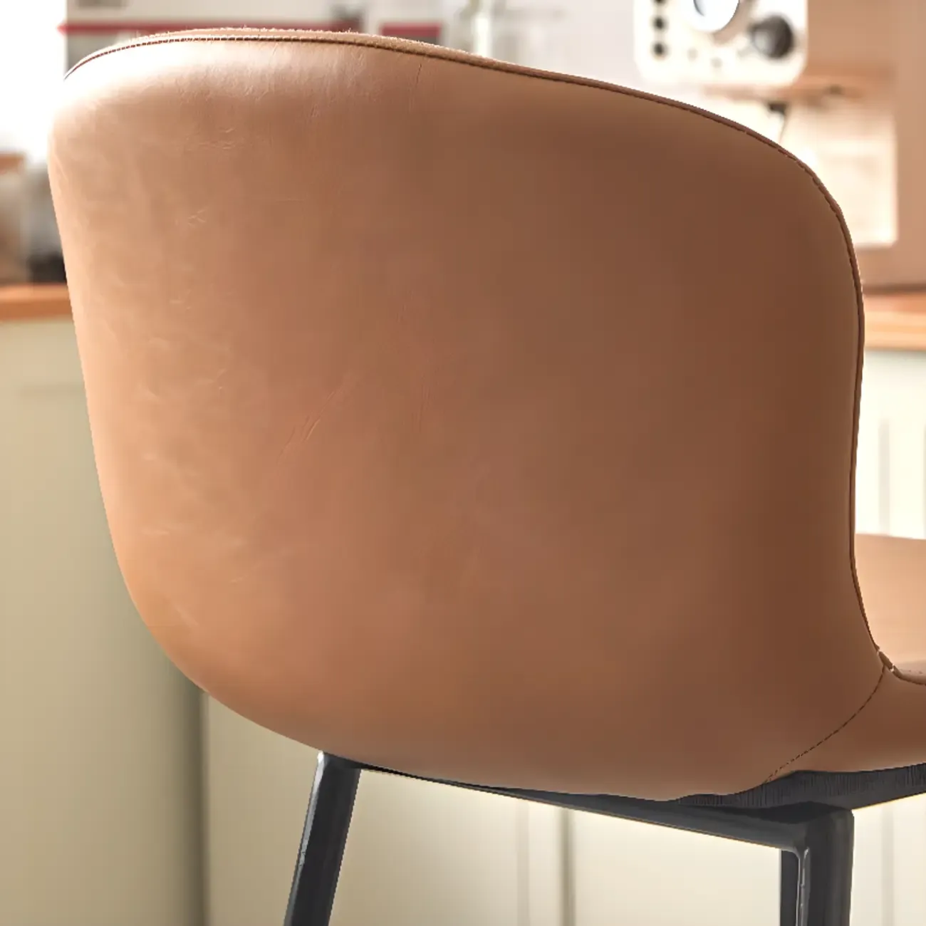 Modern Metal Frame Leather Cushion Low Back Bar Stool