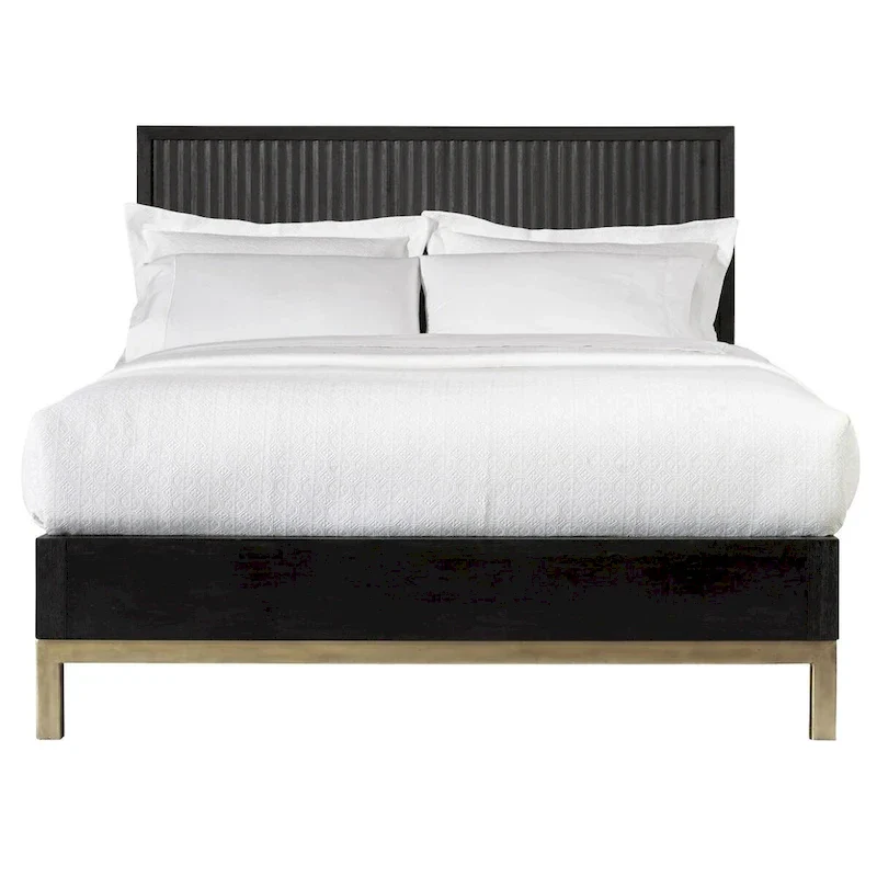 Carl California King Platform Bed, Lined Ribbed Panel Headboard, Black