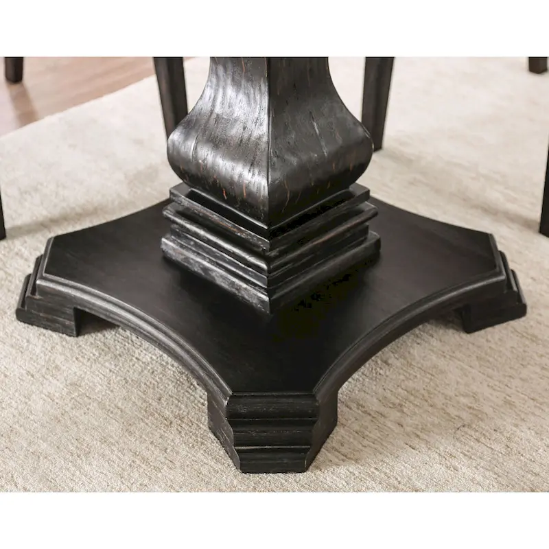 Brec Farmhouse Marble Top 5-Piece Round Dining Table Set with Tufted Chairs by