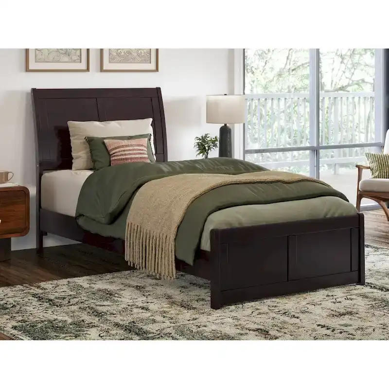 Valencia Solid Wood Low Profile Sleigh Platform Bed with Matching Footboard