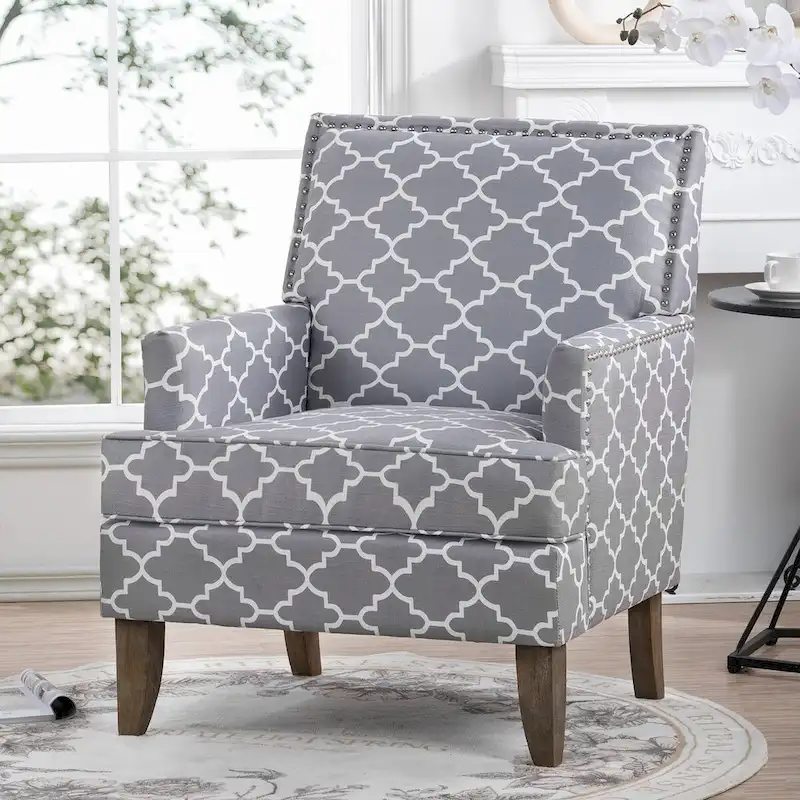 Fabric Upholstered Accent Chairs with Wood Legs
