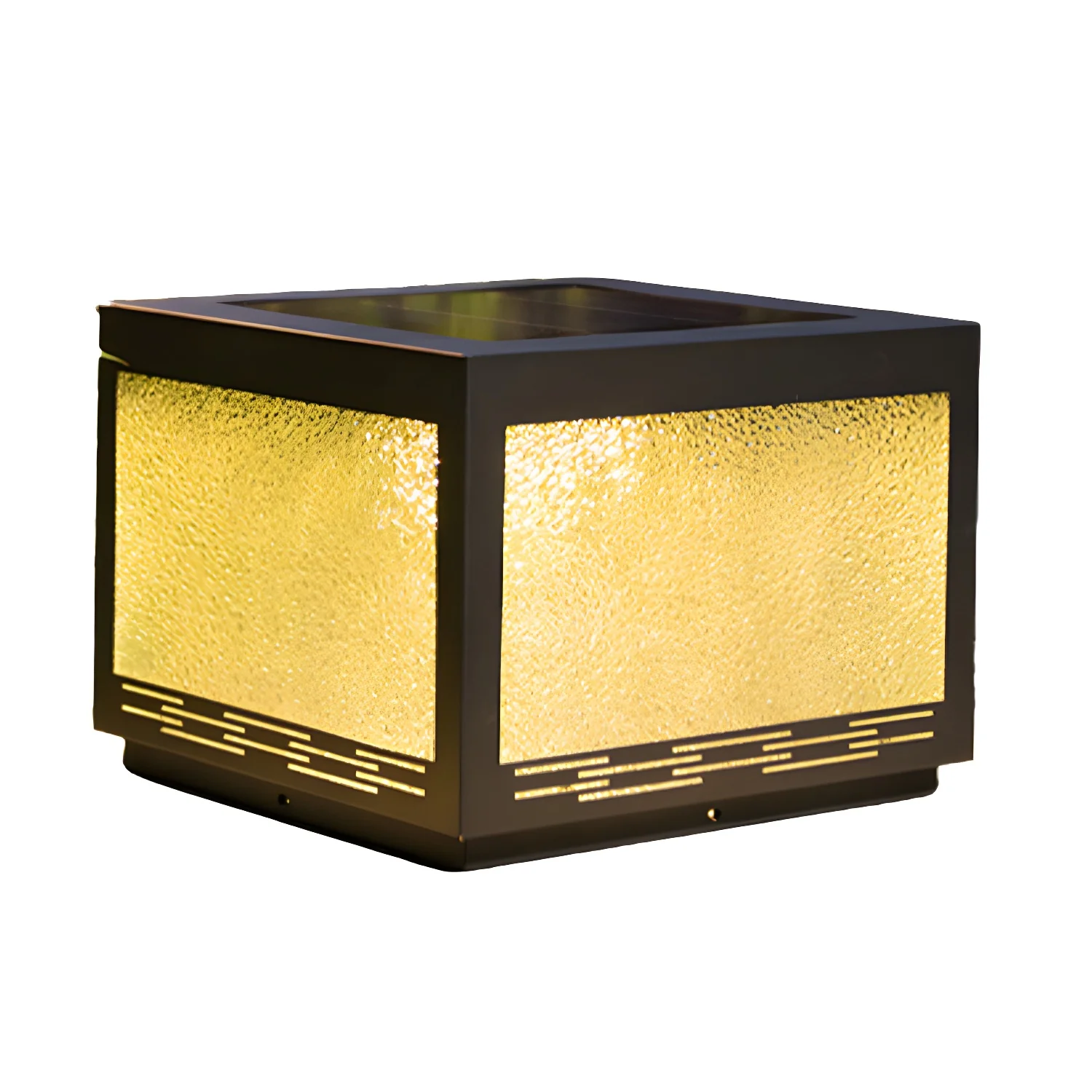 Solar Black Corrugated Glass Square Post Cap Light