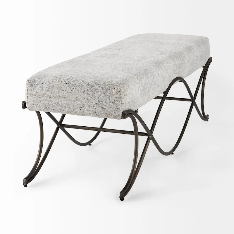 Ayla Gray Fabric Seat w/ Dark Nickel Metal Frame Bench