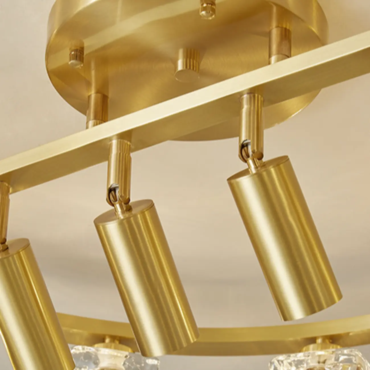 Gold Circle Cube Crystal Semi Flush Ceiling Light with Spotlights