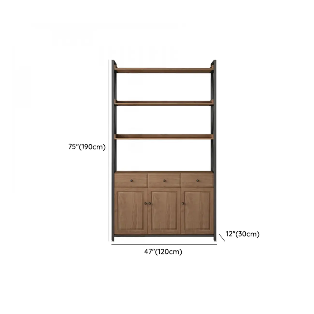 Rustic Brown Metal 6-shelf Open Bookcase with Cabinet