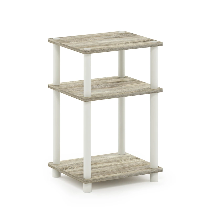 Furinno Just 3-Tier Turn-N-Tube End Table, Sonoma Oak/White