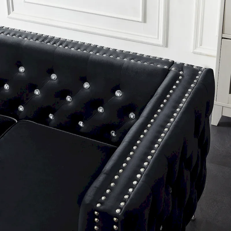 Square Arm Velvet Loveseat with Jeweled buttons and 2 Pillows