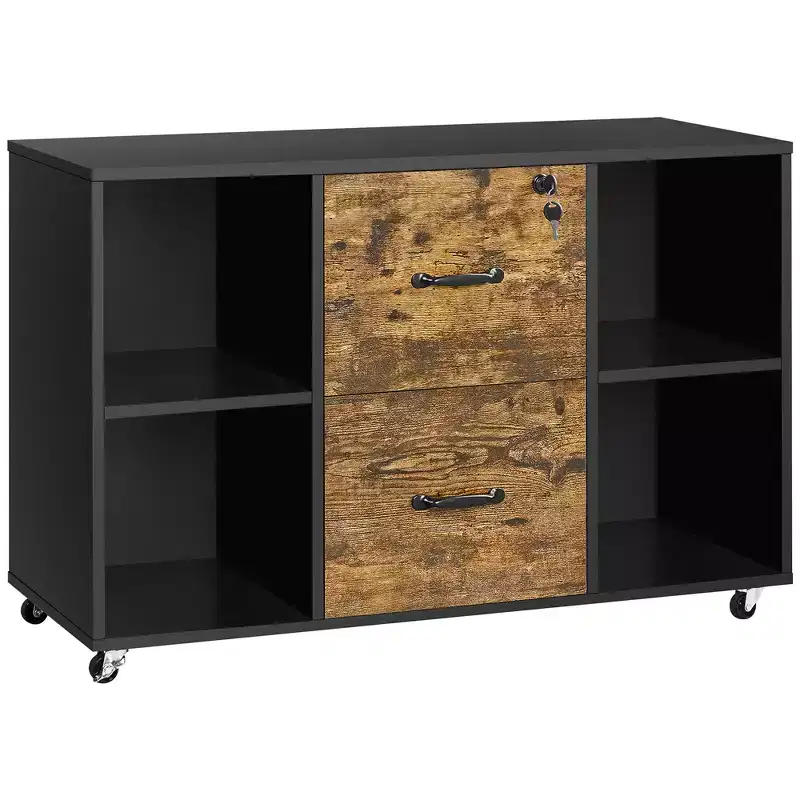 Vintage File Cabinet with 2 Drawers and Storage Shelves for Home, Office