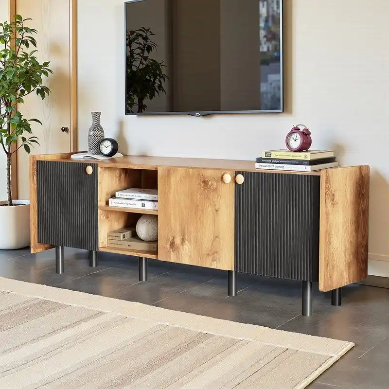 Mid-Century TV Stand, Media Console for 70 TVs, Entertainment Center with Storage