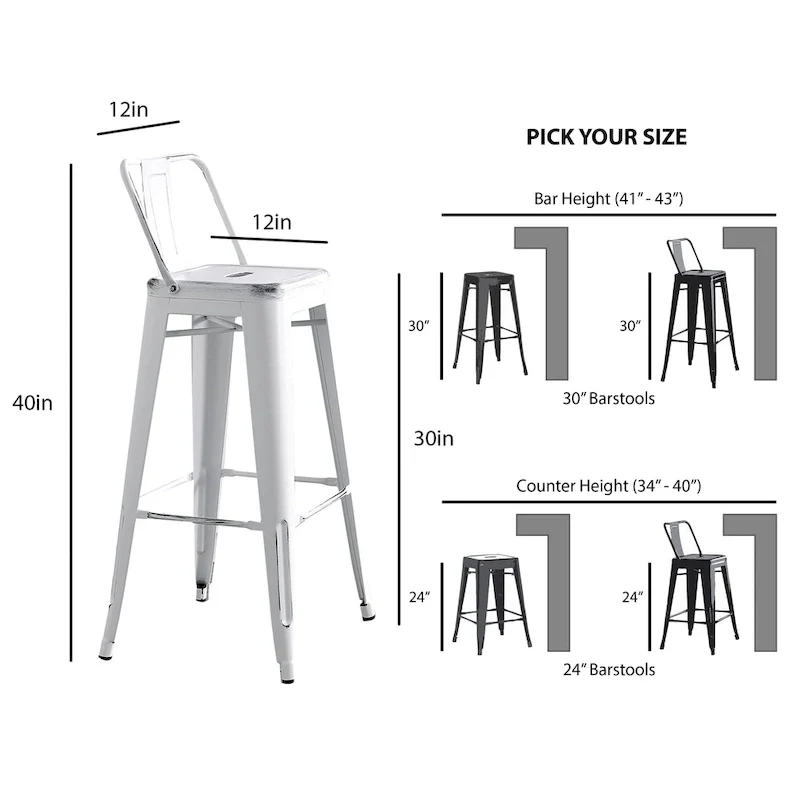 AC Pacific 30 Inch Metal Barstool Set of 2