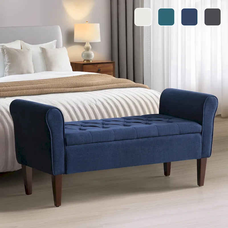 Upholstered Storage Bench Arm Bench Entryway Bench with Tufted Flip Top 50.4 Inches