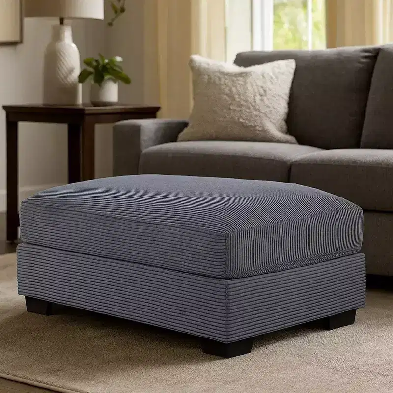 Large Rectangular Cocktail Ottoman, Dark Gray Corduroy Upholstery, Black Legs, 45x28
