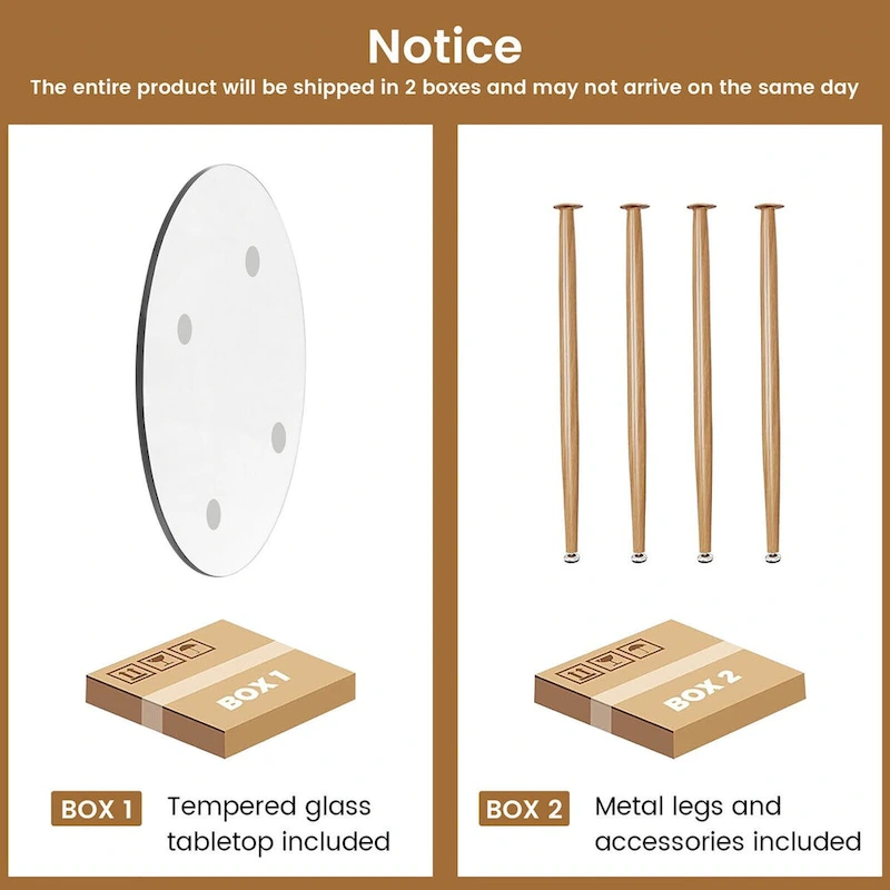 Gymax Leisure Coffee Table Round Glass Dining Table w/ Metal Legs