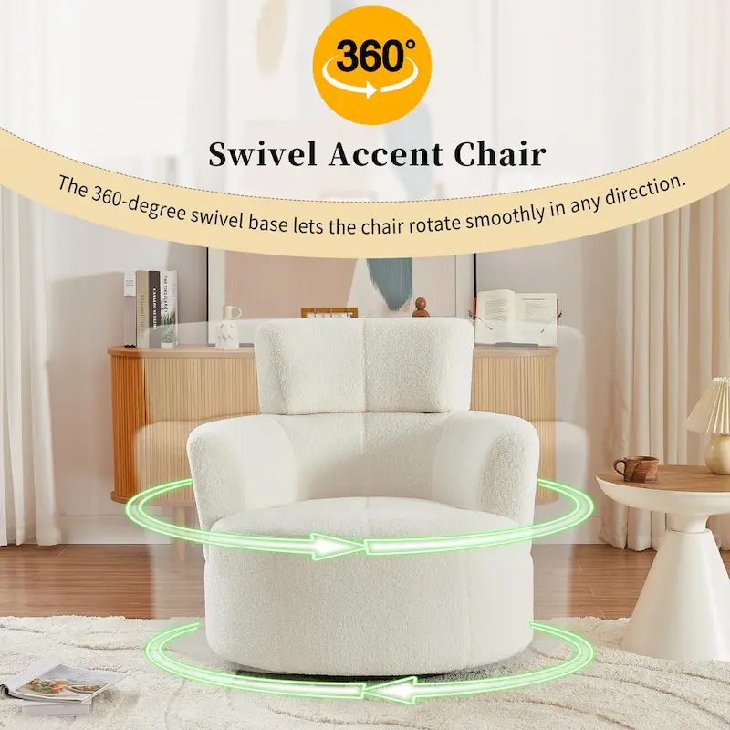Polyester Barrel Swivel Chair with 360 Rotation, and Adjustable Headrest & Berber Fleece Upholstery - 320lb Capacity