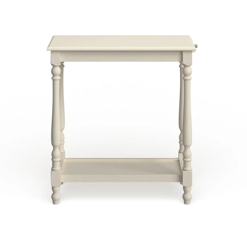 Farmhouse Solid Wood Side Table with Pull-Out Tray & Bottom Shelf – White, Single