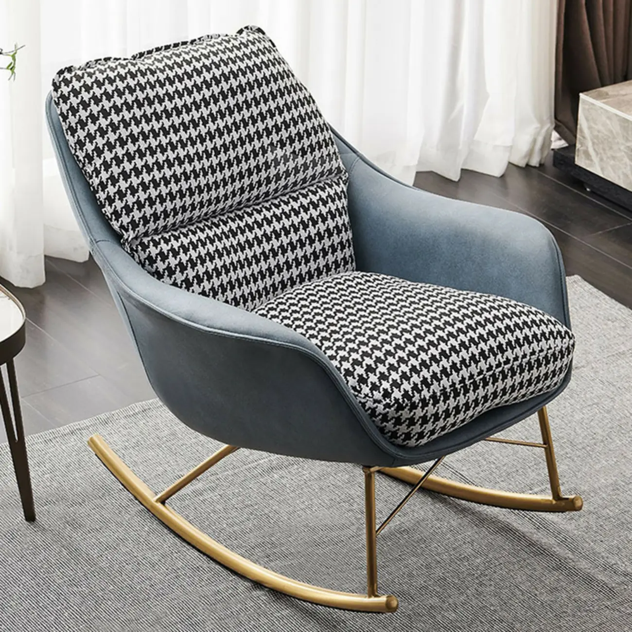 Houndstooth Upholstered Rocking Chair with Track Arm