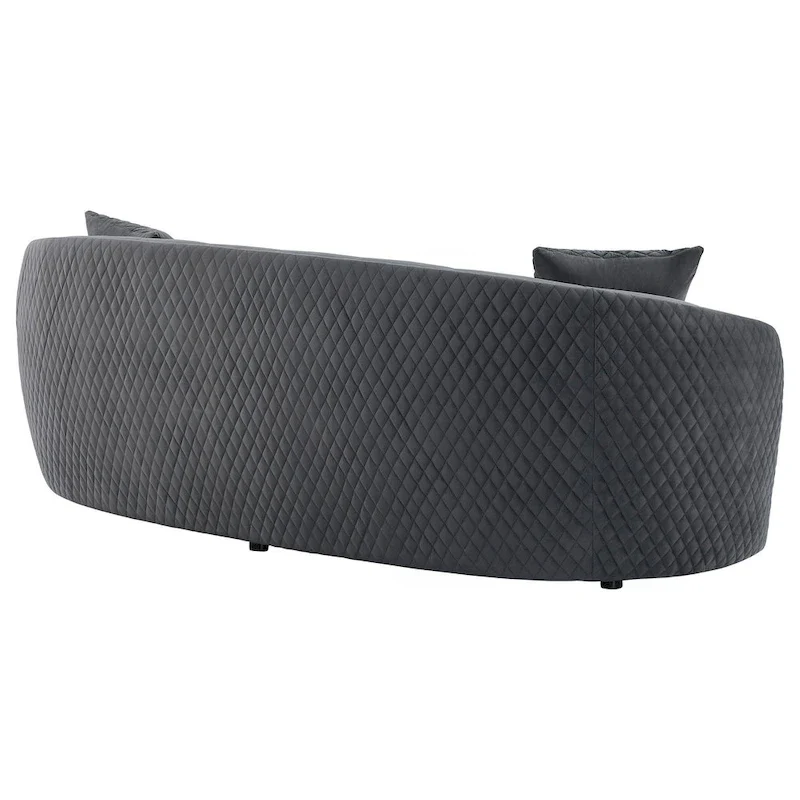 Buo Curved Sofa, 92 Inch, Dark Gray Polyester, Gold Trim, 3 Pillows