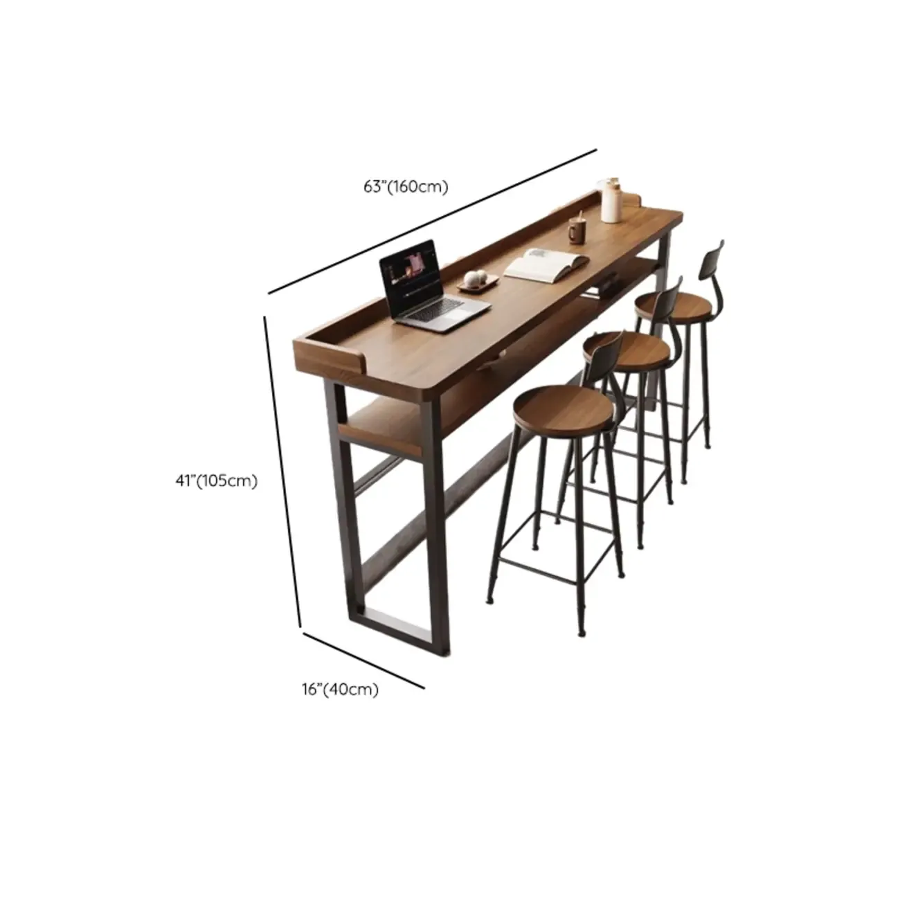 Modern Brown Tray Top Wooden Iron Shelf Bar Tables