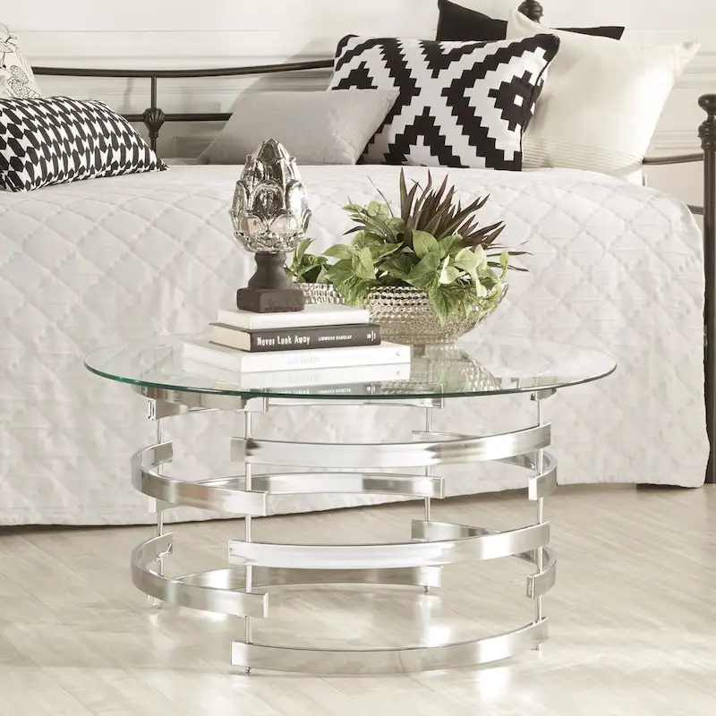 Nova Round Glass Top Vortex Iron Base Accent Table by