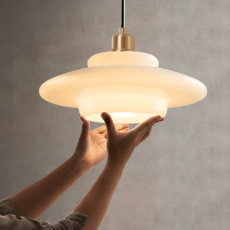 Modern White Glass Circline Pendant Light for Dining