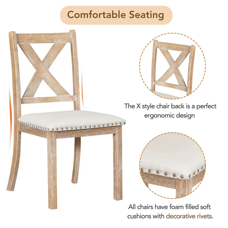 Farmhouse 6-Piece Wooden Dining Table Set with Extendable Table & 4 Chairs