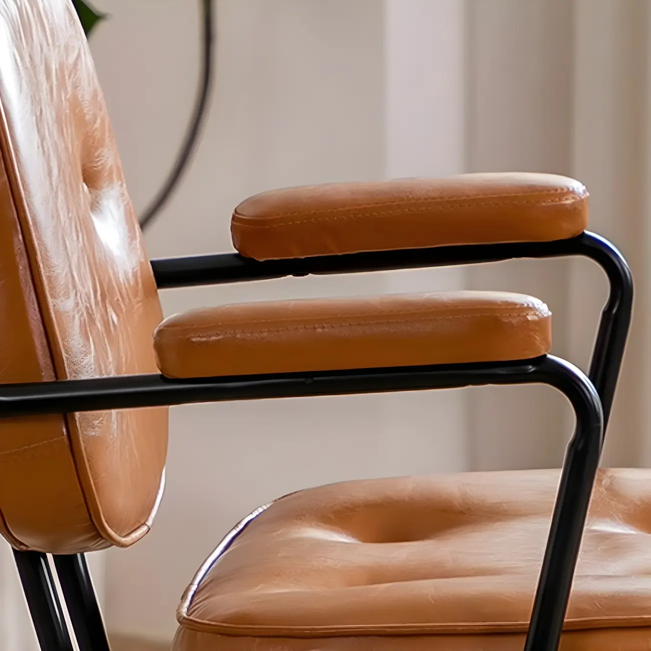 Modern Brown Leather Swivel Low-Back Office Chair