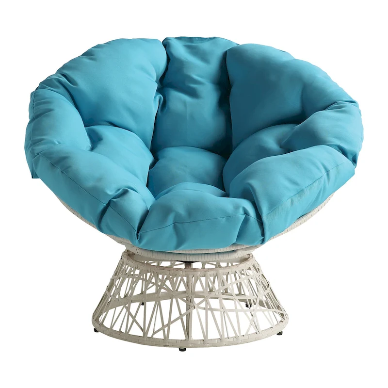 Papasan Chair with Round Pillow Cushion and Cream Wicker Weave