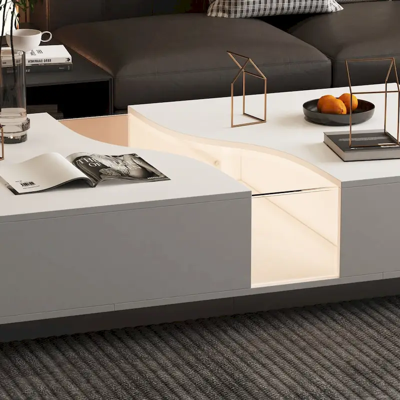 Luminous Chic: White Dual-Drawer Coffee Table with LED Display Top